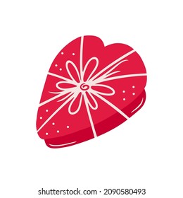 Hand drawn gift box heart tied with ribbon isolated on a white background. Doodle, illustration in a simple flat style. It can be used for decoration of textile, paper and other surfaces.