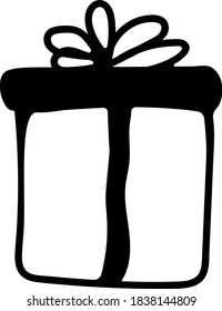 Handgezeichnete Geschenkbox-Ikone einzeln. Vektorgrafik der Gegenwart, doodle Illustration.