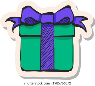 Hand drawn Gift box icon in sticker style vector illustration