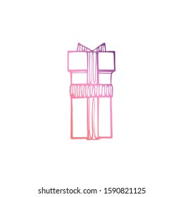 Hand drawn gift box isolated on white background. Gradient from coral and deep violet. Vector illustration