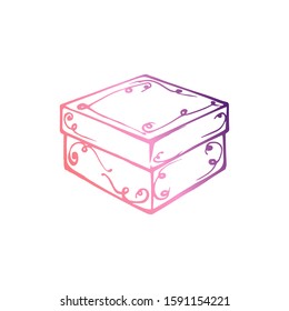 Hand drawn gift box isolated on white background. Gradient from coral and deep violet. Vector illustration