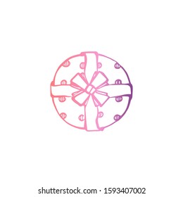 Hand drawn gift box isolated on white background. Gradient from coral and deep violet. Vector illustration