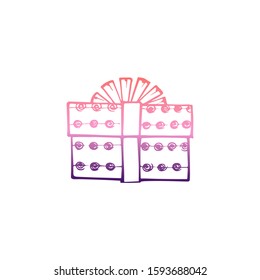 Hand drawn gift box isolated on white background. Gradient from coral and deep violet. Vector illustration