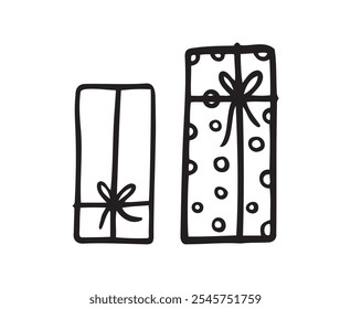 Hand drawn gift box isolated doodle outline. Present box. Vector illustration