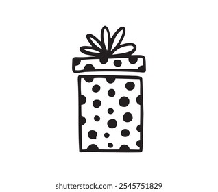 Dibujado a mano caja de regalo aislado doodle contorno. Presente la caja. Ilustración vectorial