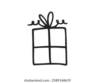 Hand drawn gift box isolated doodle outline. Present box. Vector illustration