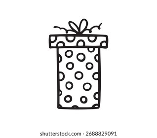 Handgezeichnete Geschenkbox, einzelne Doodle-Umrisse. Geschenkbox. Vektorgrafik