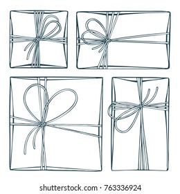 Hand drawn gift box and label illustration set.
Isolated vector design element.
Greeting, invitation or banner template.