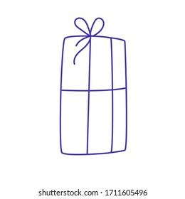 Icono de vector lineal de caja de regalo dibujada a mano.
Ilustración de Doodle con un contorno azul. Aislado sobre fondo blanco