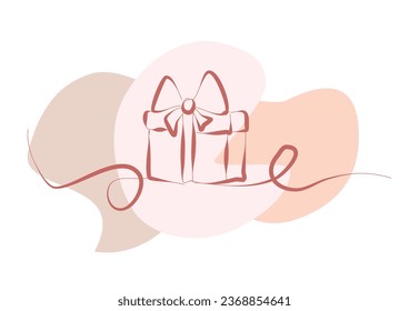 Hand drawn gift box, linear drawing on white background