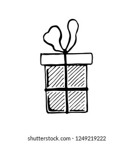 Hand drawn gift box or present. Cut isolated vector illustration for your christmas, birthday banner design. Doodle sketch style. Gift box element drawn by brush-pen. 