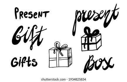 Hand drawn gift box. Present for Christmas or Birthday