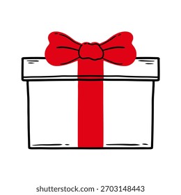Handgezeichnete Geschenkbox mit rotem Band, Vektorgrafik