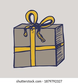 Hand drawn gift box. Simple doodle illustration. Present for Christmas or Birthday. Celebration event