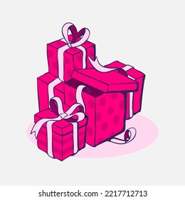 Ilustración vectorial de la caja de regalo dibujada a mano. Adecuado para el diseño de elementos de banner de Navidad, tarjeta de felicitación de fiesta de cumpleaños y decoración de día de San Valentín.