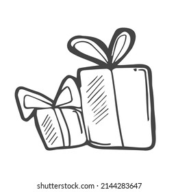 Hand drawn gift boxes icon in doodle style 
