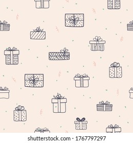 Hand drawn gift boxes seamless pattern for decorative,fabric,textile,print or wrapping paper,vector illustration