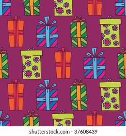 hand drawn gift boxes in a seamless wallpaper background