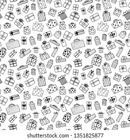 Hand drawn gift boxes set vector seamless pattern