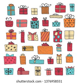 Hand drawn gift boxes set vector set