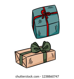 Hand drawn gift boxes sticker doodles