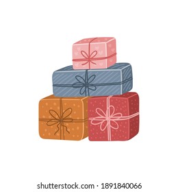 Hand drawn gift boxes vector illustration. Cute Christmas present packages, new year isolated design element