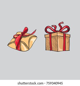 hand drawn gift boxes. Vector illustration