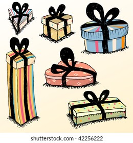 Hand Drawn Gift Boxes.Vector Illustration.
