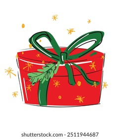 Hand drawn gift christmas box with bow sketch vector illustration