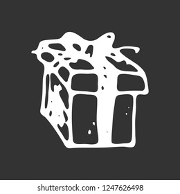 Hand drawn gift doodle. Sketch winter icon. Decoration element. Isolated on black background. Vector illustration.