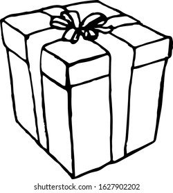 Hand Drawn gift doodle. Sketch style icon. Decoration element. Isolated on white background. Flat design. Vector illustration.
