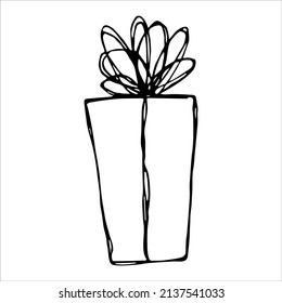 Hand drawn gift illustration isolated on a white background. Birthday present clipart. Holiday doodle.