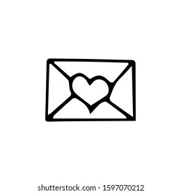 Hand drawn gift letter with a heart. A beautiful message for a loved one, a decorative icon, Drawn with a Black Outline of a Thin Line on a White Background. Vector Stock Illustration - Vector Graphic