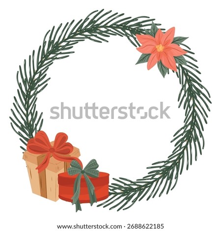 Hand drawn Gift Wreath, Present Wreath, Twig Gift Wreath Circle Frame, Round Border