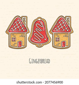 Hand drawn gingerbread. Christmas cookies