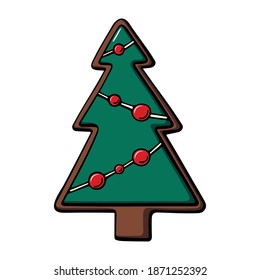 Hand drawn gingerbread christmas tree shaped with decoration
