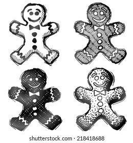 Hand drawn gingerbread man. Sketch of holiday cookie in doodle style. Qualitative vector illustration for new year's day, christmas, winter holiday, cooking, new year's eve, food, silvester, etc