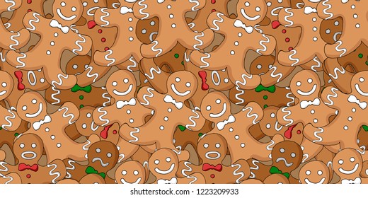 Hand drawn gingerbread mans .  Trend christmas illustration for your design. Postcard, card, poster design, website design, logo, wallpaper, textile, banner. Vector