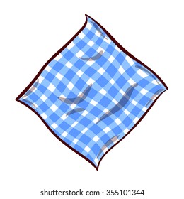 Hand drawn gingham blue napkin on white background. Vector illustration. 