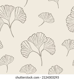 Hand drawn gingko seamless pattern