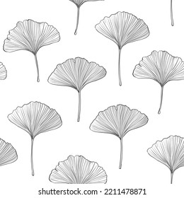 hand drawn Ginkgo biloba leaves seamless pattern illustration, Vector illustration.
