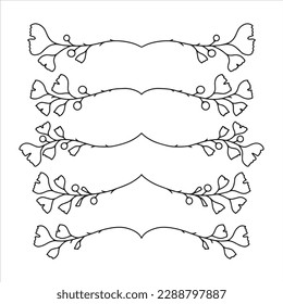 Hand drawn ginkgo biloba text divider. Set of five floral text dividers. 