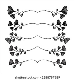 Hand drawn ginkgo biloba text divider. Set of five floral text dividers. 