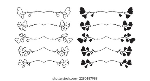 Hand drawn ginkgo biloba text divider. Set of floral text dividers. 
