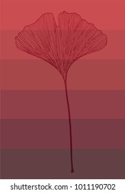 Hand drawn ginkgo leaf vector background in red color palette	