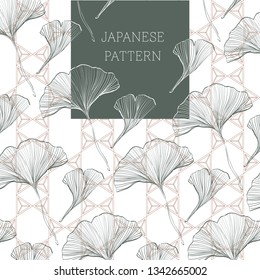 Hand drawn ginkgo leave pattern vector. Japanese pattern background. 