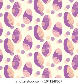 Hand drawn ginkgo leaves pattern in a purple, yellow and pink colors palette vector illustration Easter eggs set