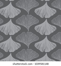 Hand drawn ginkgo leaves vector pattern in gray colors palette