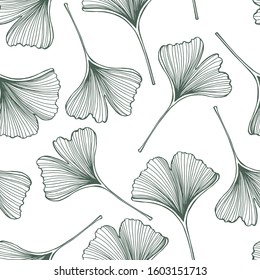 Hand drawn Ginkgo leaves. Vector seamless pattern