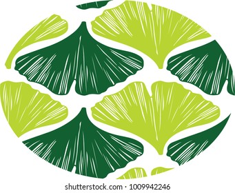 Hand drawn ginkgo leaves world vector pattern template in green color palette